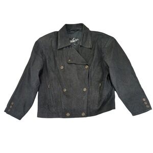 Winlit Women's Leather Jacket L Black Double Breasted Vintage Made in Korea‎